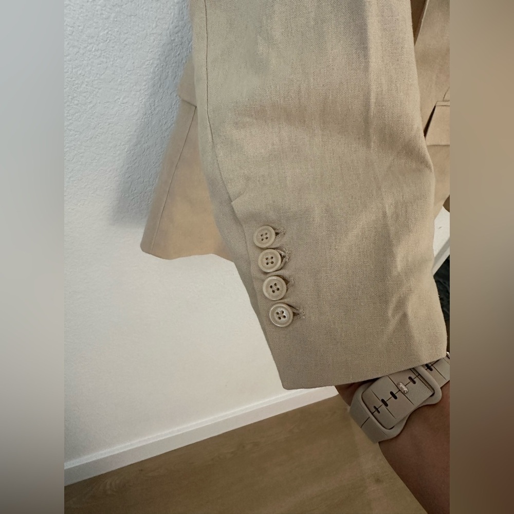 Scoop Size L Linen Blend Tan Boxy Fit Blazer - Picture 4 of 11